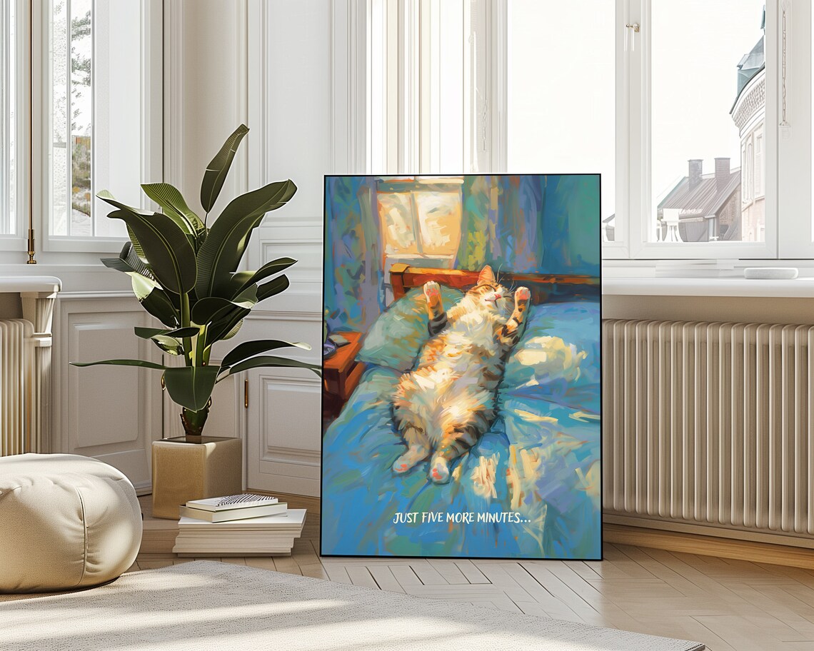 Cat Sleeping Print, Funny Cat Wall Decor - Image 4