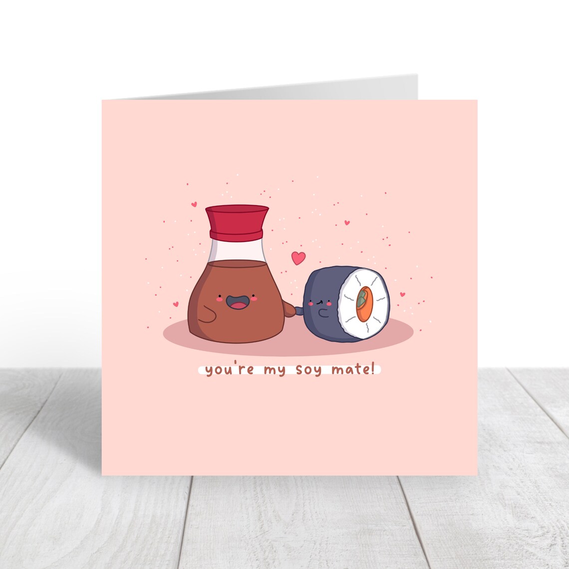 Soy Sauce and Sushi Roll Soy Mate Love Card Cute Kawaii Print - Image 4