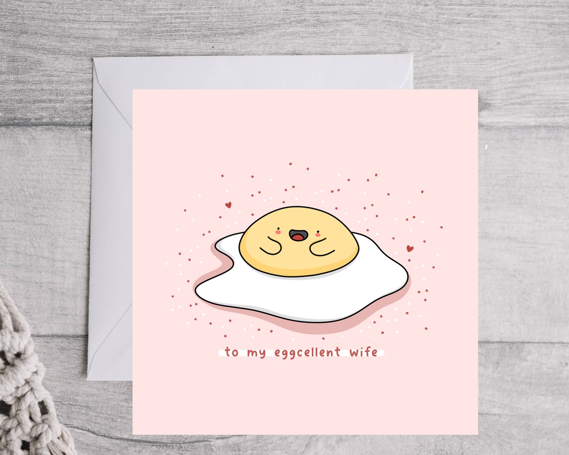 Happy Smiling Fried Egg Eggcellent Wife Birthday Card Cute Print - Image 2