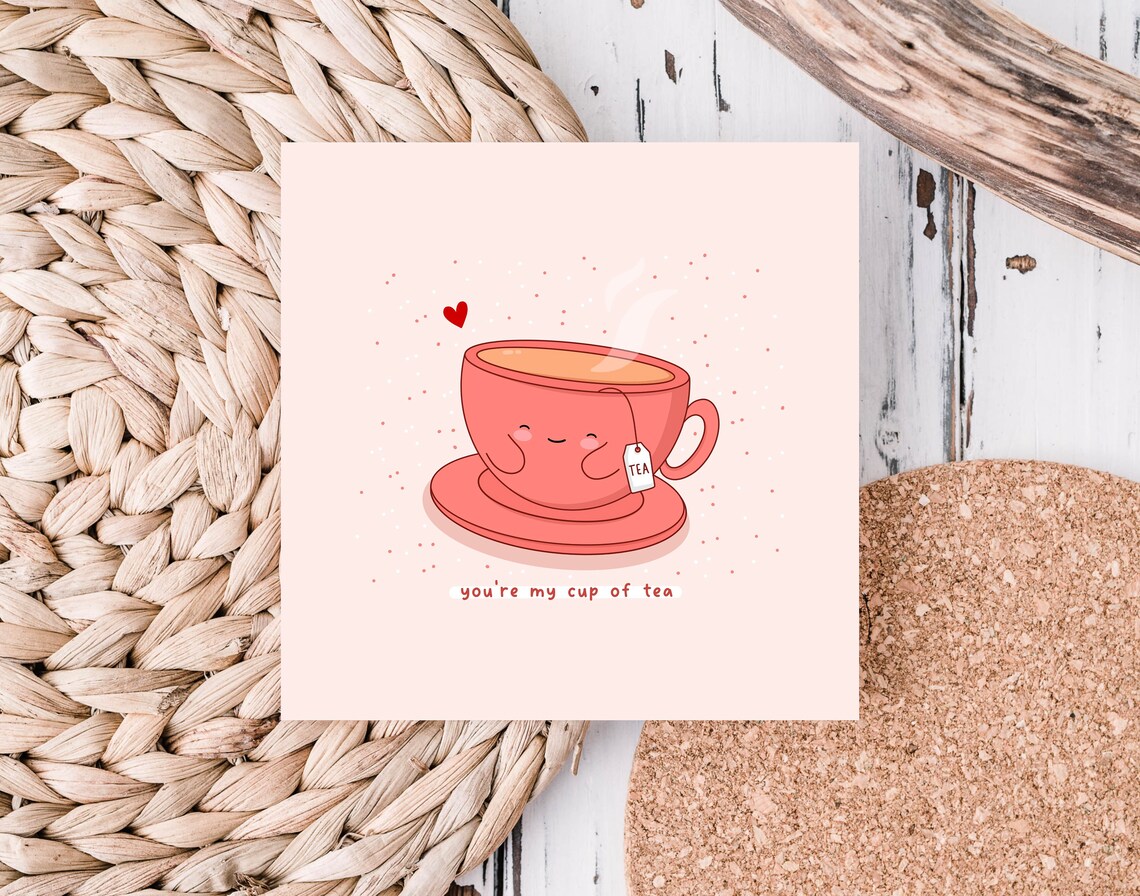 Kawaii Pink Teacup Love Pun Poster with Youre My Cup of Tea Card - Image 4