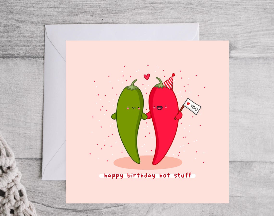 Happy Birthday Hot Stuff Funny Chili Pepper Pun Card Art Poster - Image 2