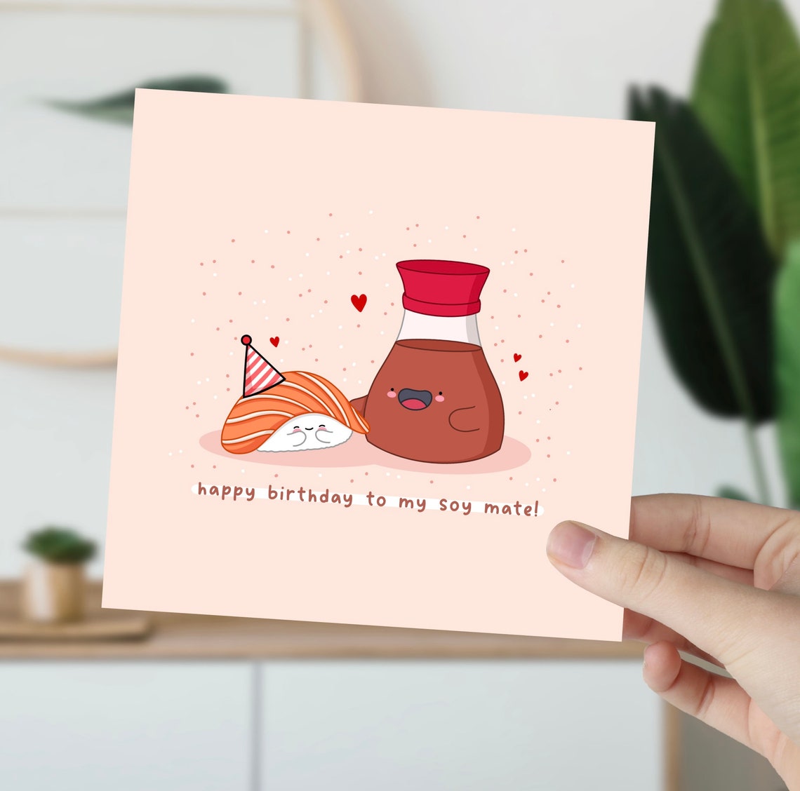 Happy Birthday To My Soy Mate Sushi Card Print On Blush Pink - Image 5