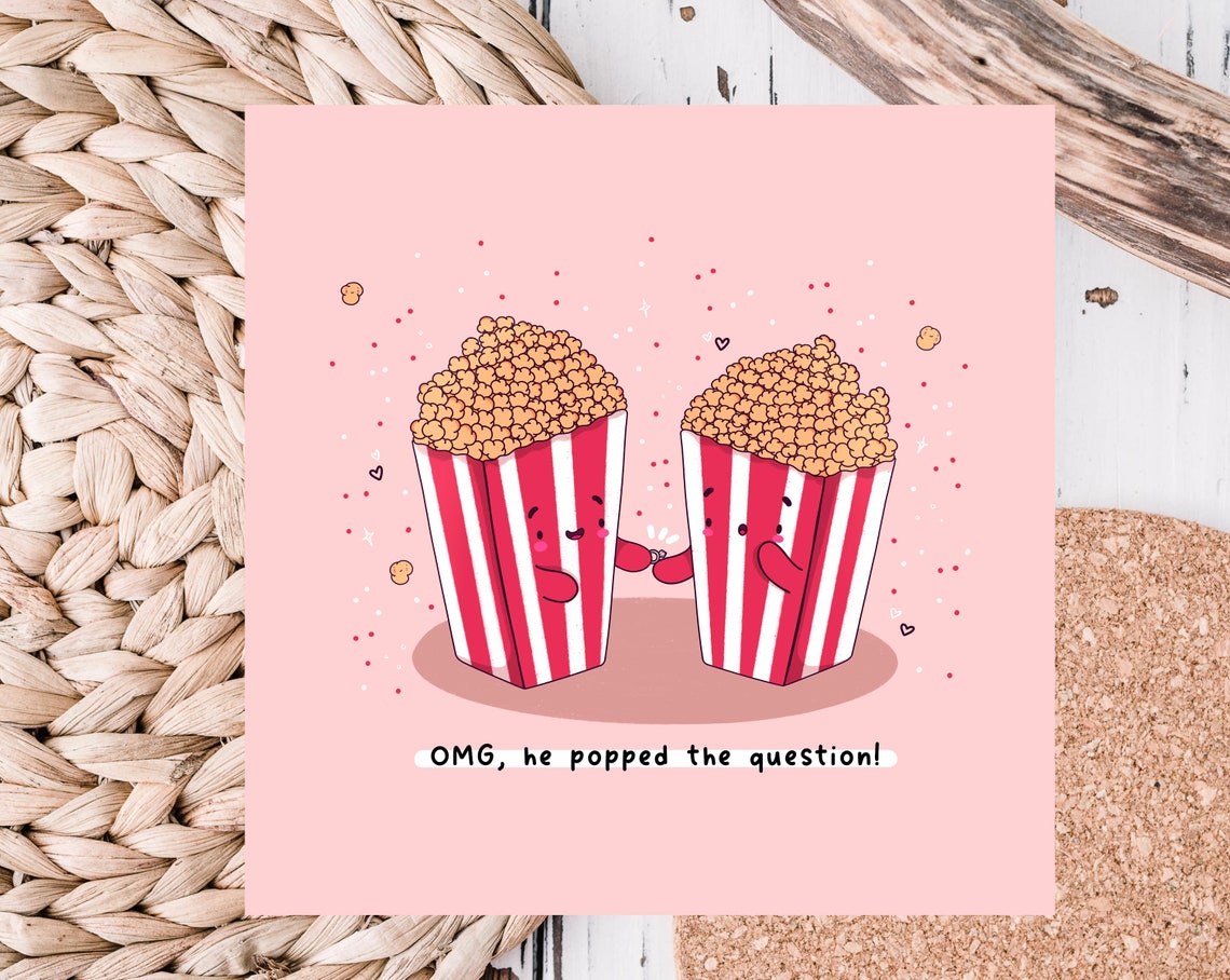 Popcorn Couple Popped the Question Engagement Card Cute Print - Image 4