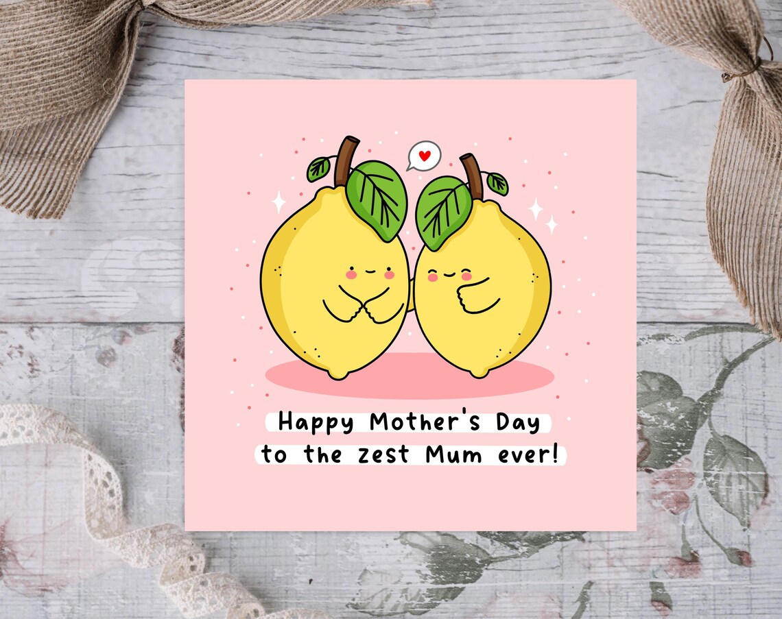 Cute Mothers Day Card Best Mum Ever Punny Card For Mum Kawaii Lemons - Image 2
