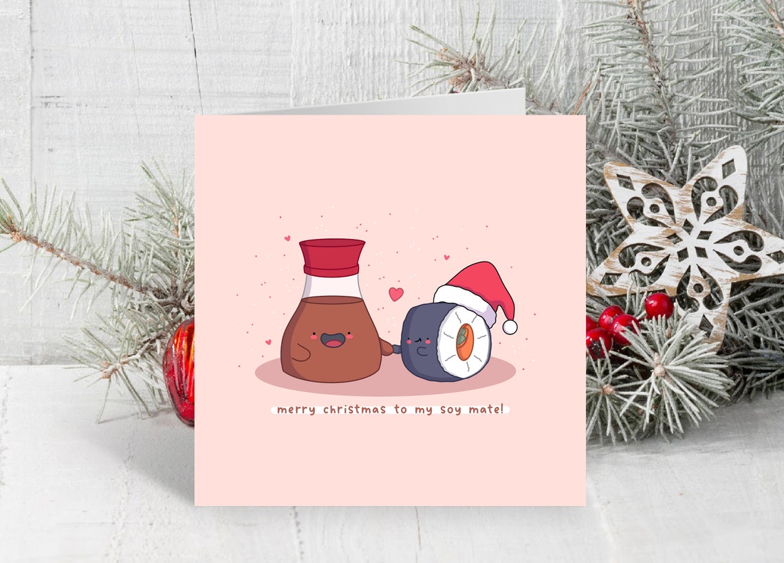 Merry Christmas to My Soy Mate Kawaii Sushi Holiday Card Poster - Image 3