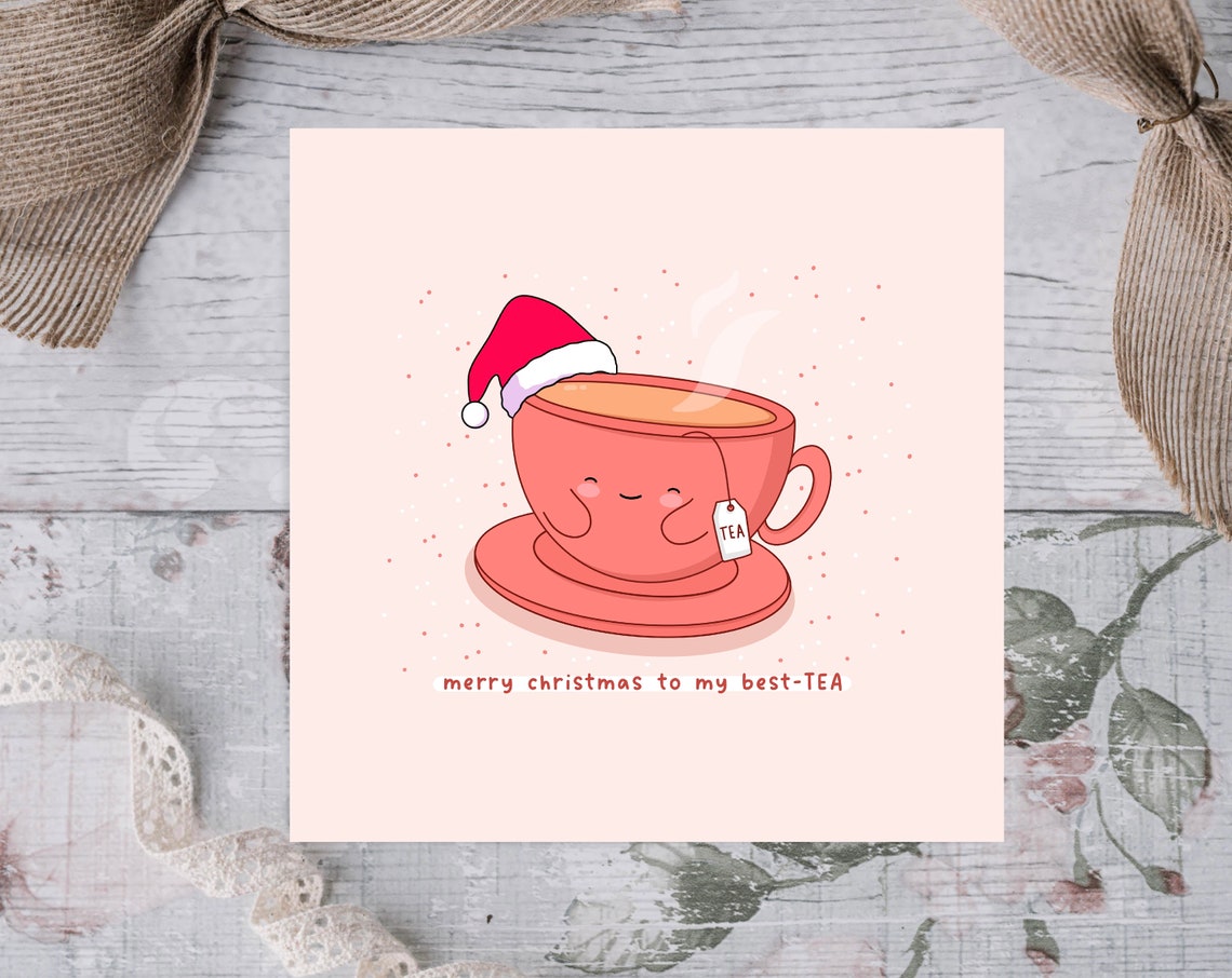 Smiling Tea Cup In Santa Hat Merry Christmas Best Tea Wall Art - Image 3