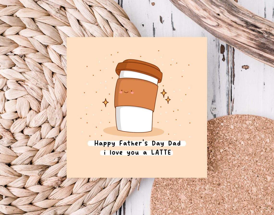 Kawaii Coffee Cup Fathers Day Pun Poster with I Love You a Latte - Image 5