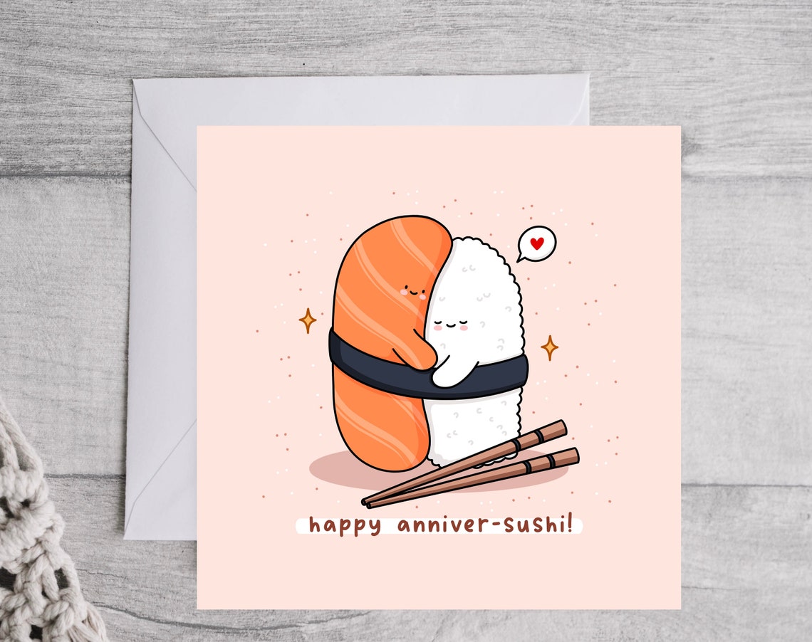Happy Anniver-sushi Cute Salmon Sushi Couple Pun Card Poster - Image 3