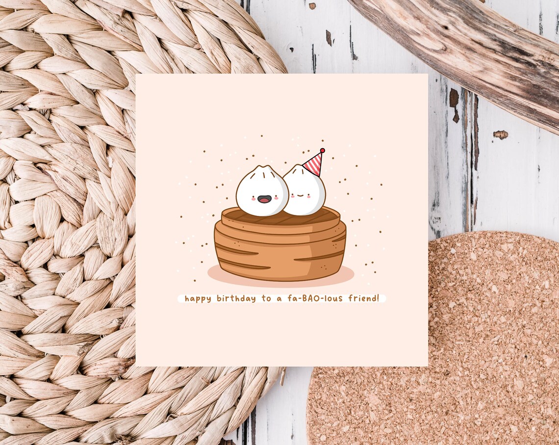 Happy Birthday To A Fa-BAO-lous Friend Bao Illustrated Card Print - Image 2