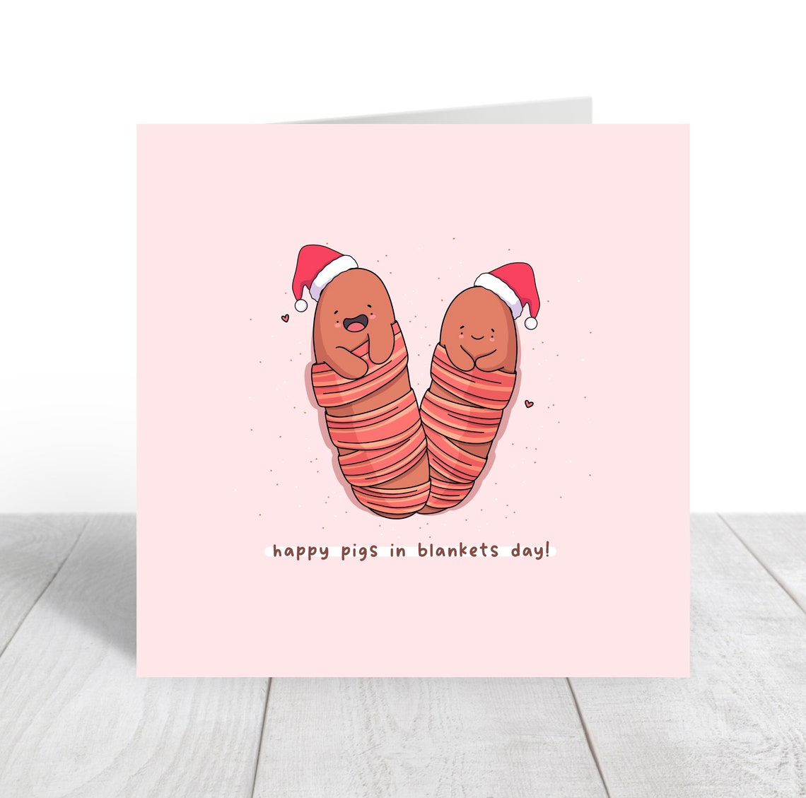 Kawaii Pigs in Blankets Christmas Pun Poster with Santa Hats - Image 4
