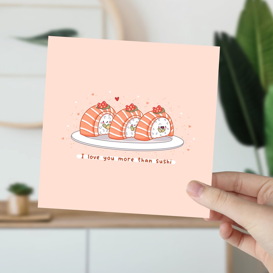 Kawaii Salmon Sushi Trio I Love You More Than Sushi Pun Art Print - Image 5