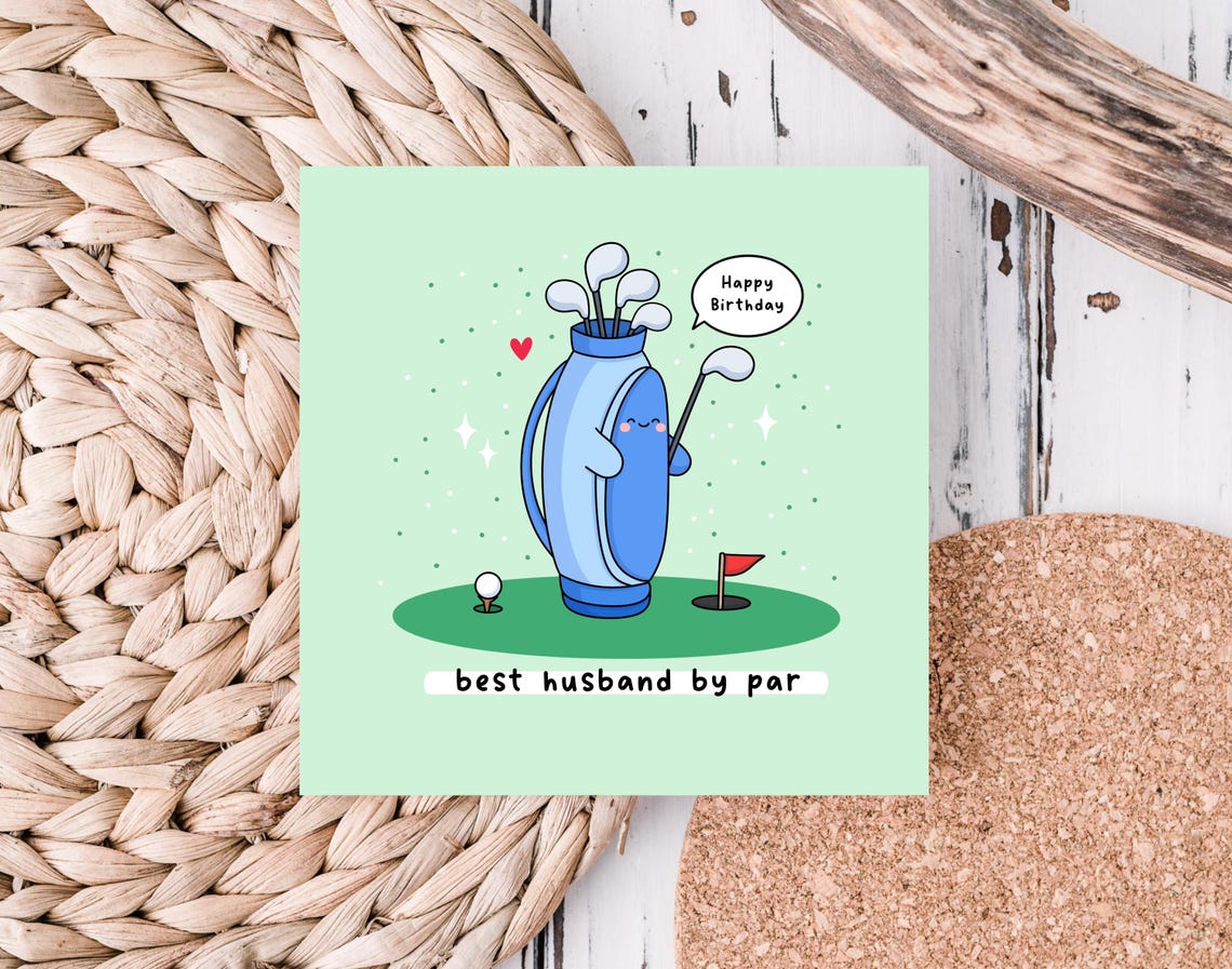 Kawaii Golf Birthday Pun Poster with Best Husband by Par Blue Bag - Image 4