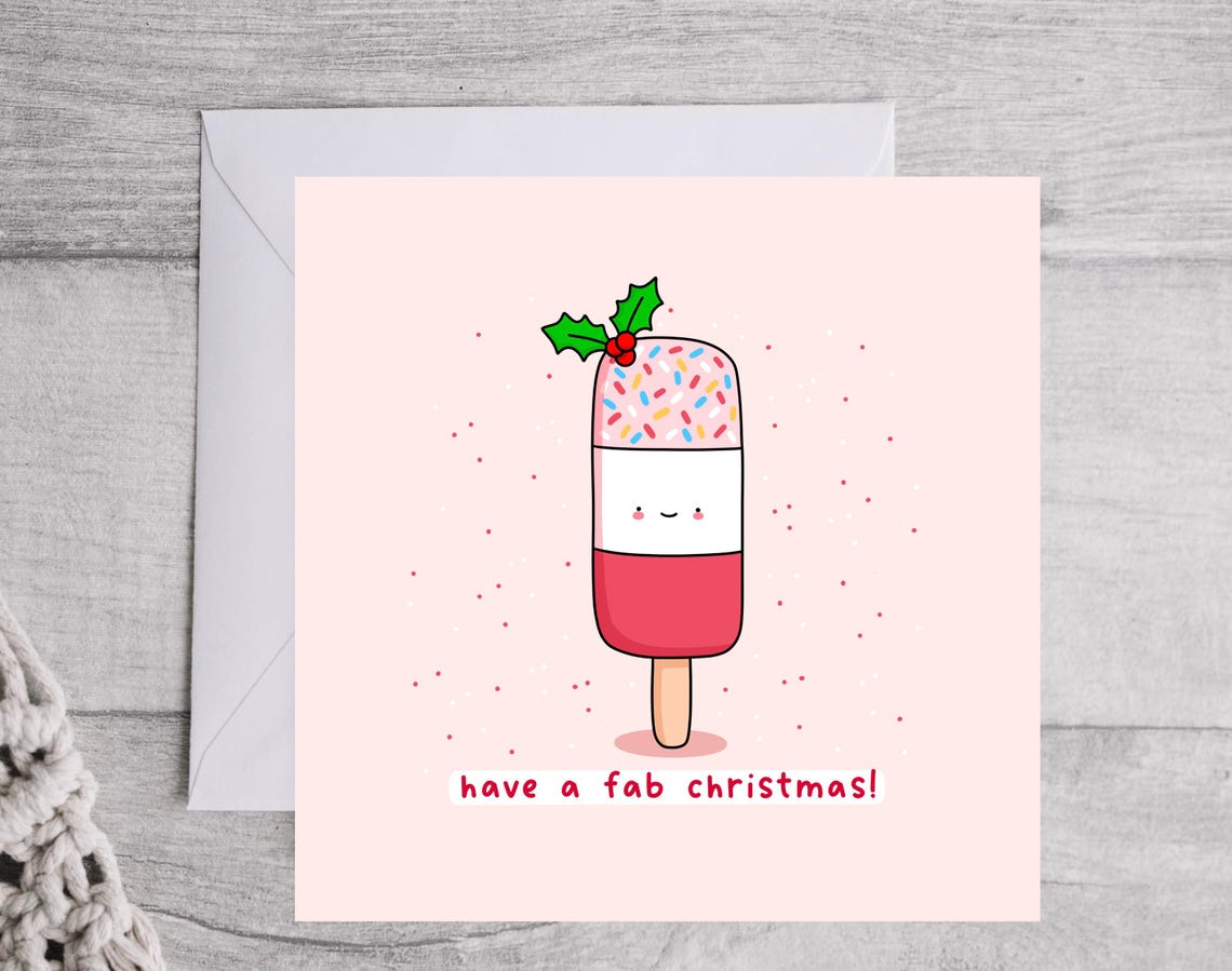 Kawaii Have a Fab Christmas Ice Lolly With Holly Pun Art Print - Image 5