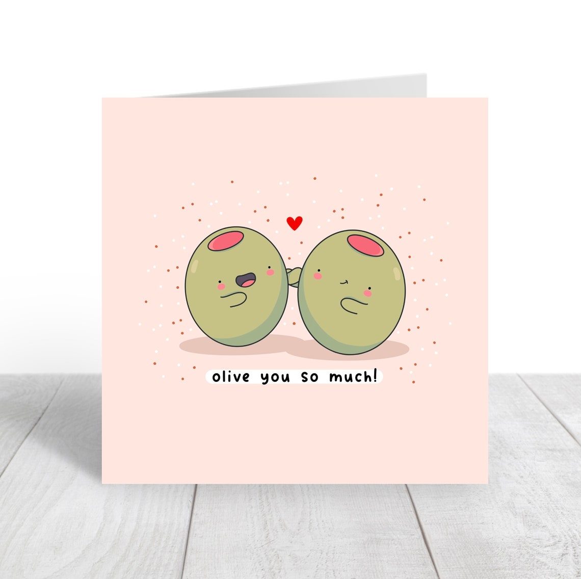 Cute Green Olive Pair Olive You So Much Love Card Kawaii Print - Image 4