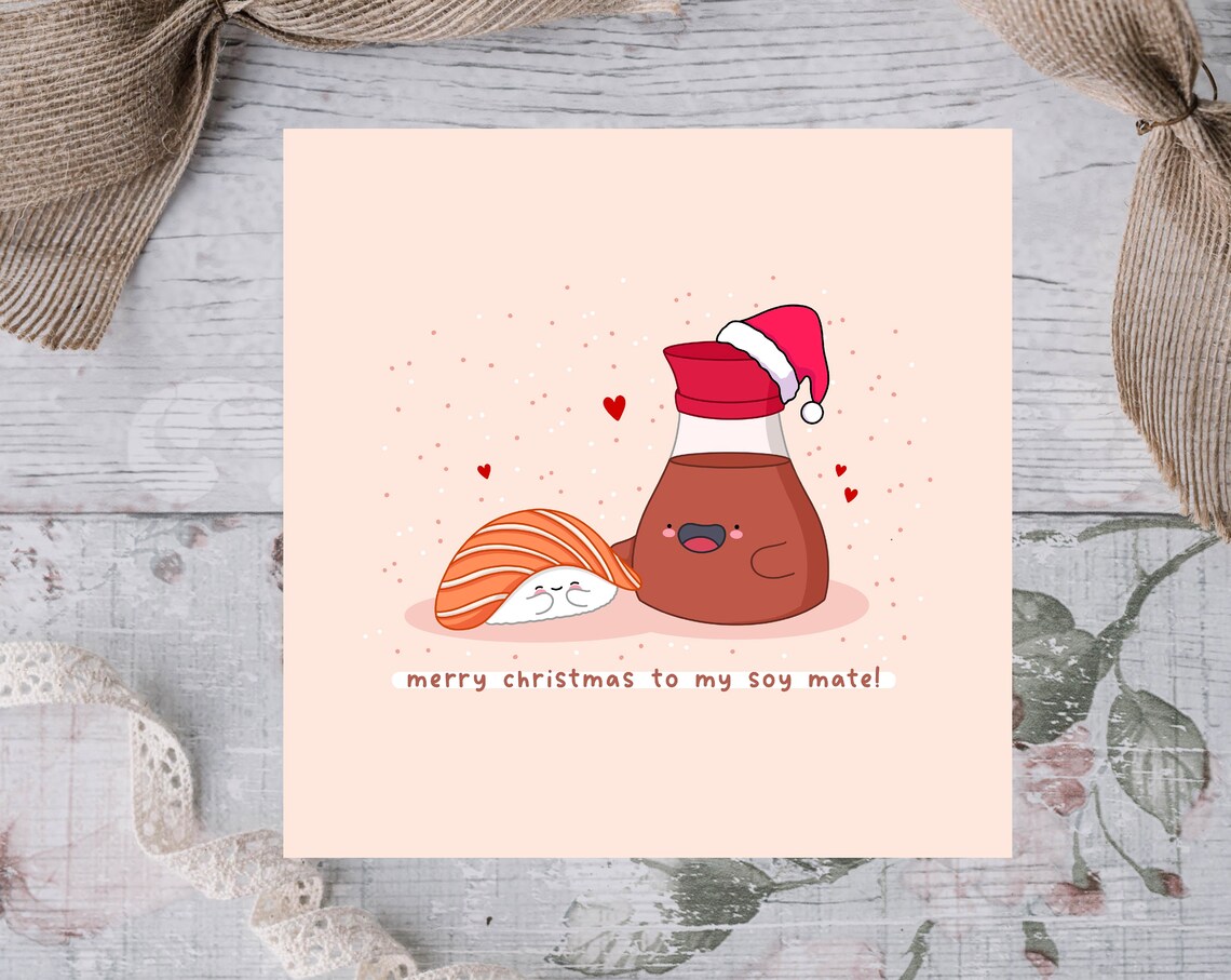 Cute Kawaii Sushi Christmas Poster, Romantic Holiday - Image 2