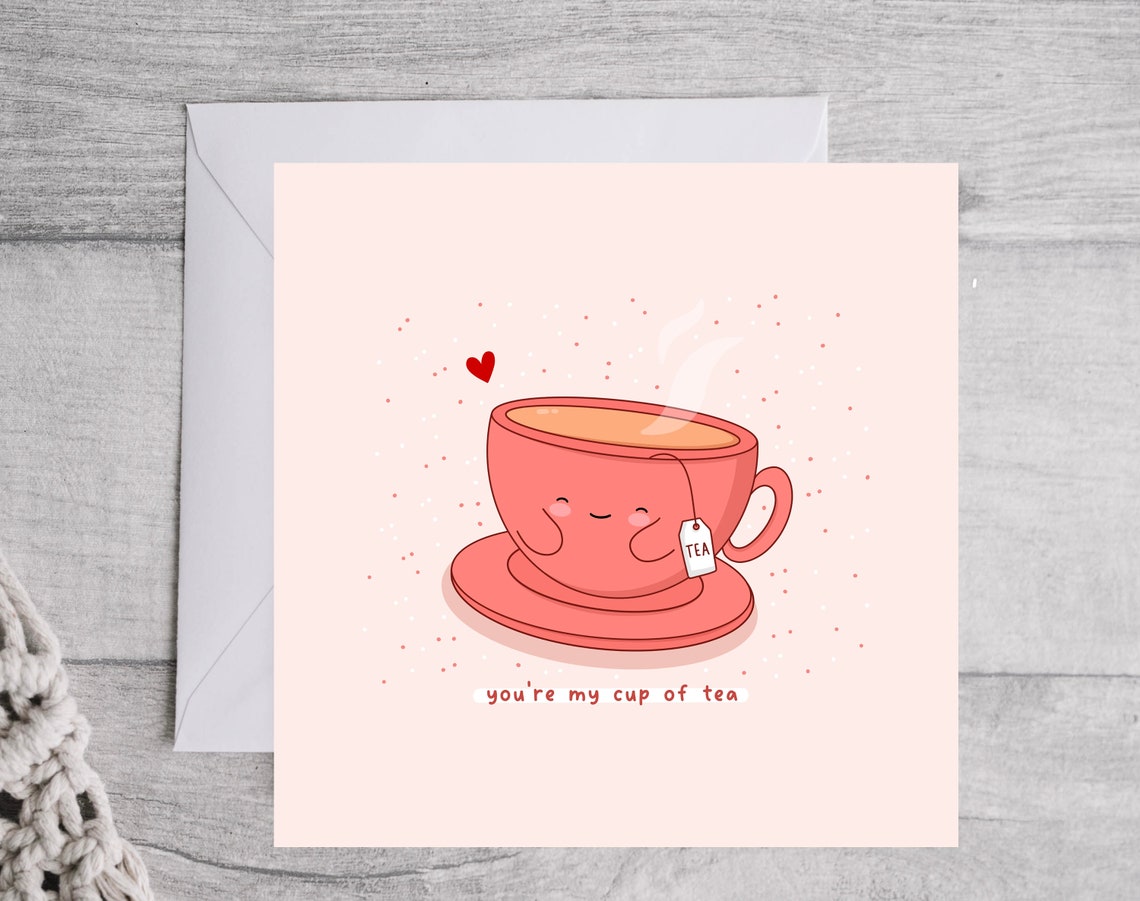 Kawaii Pink Teacup Love Pun Poster with Youre My Cup of Tea Card - Image 3