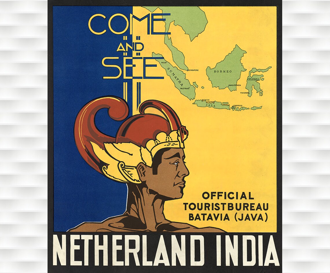 Netherland India Come and See Batavia Vintage Travel Art Poster