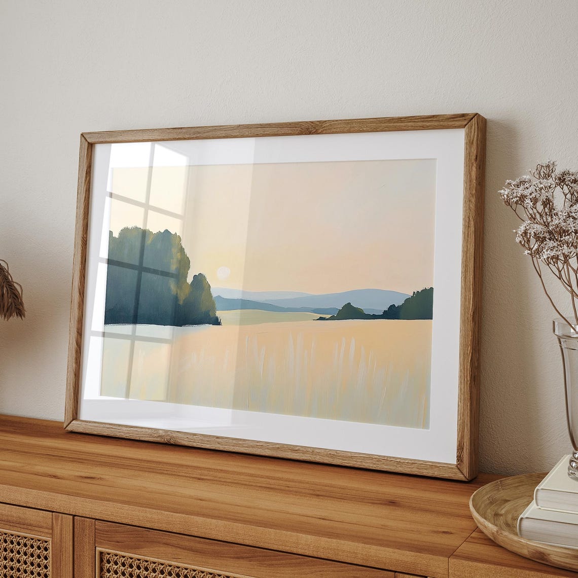 Peaceful Prairie Field At Sunset Under Soft Peach Sky Poster - Image 3