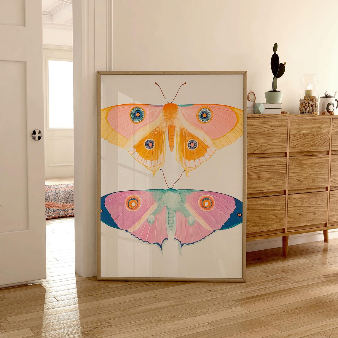 Orange Pink and Teal Moths Pair Vintage Insect Illustration Poster - Image 6