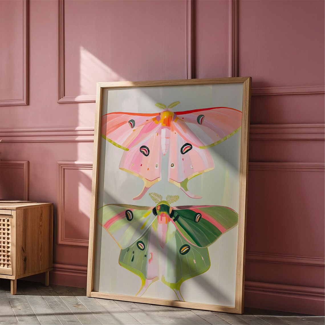 Pink and Green Moths Botanical Vintage Insect Illustration Poster - Image 6