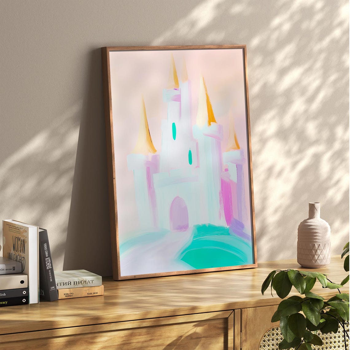 Pastel Princess Castle With Golden Spires Girls Room Decor Poster - Image 2