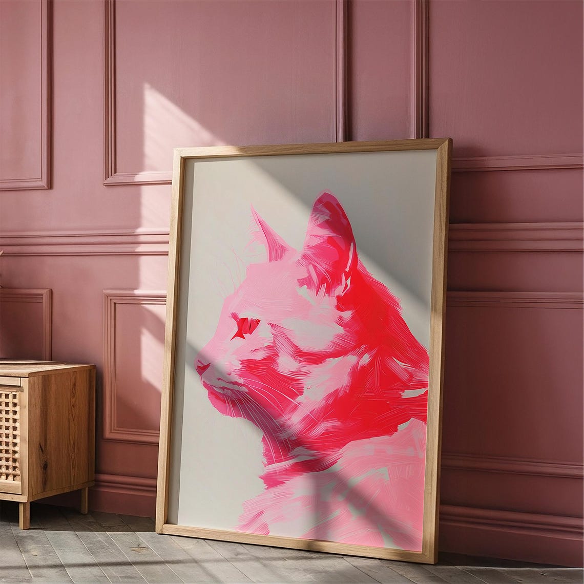 Hot Pink Cat Portrait in Bold Pop Art Style Modern Feline Poster - Image 3