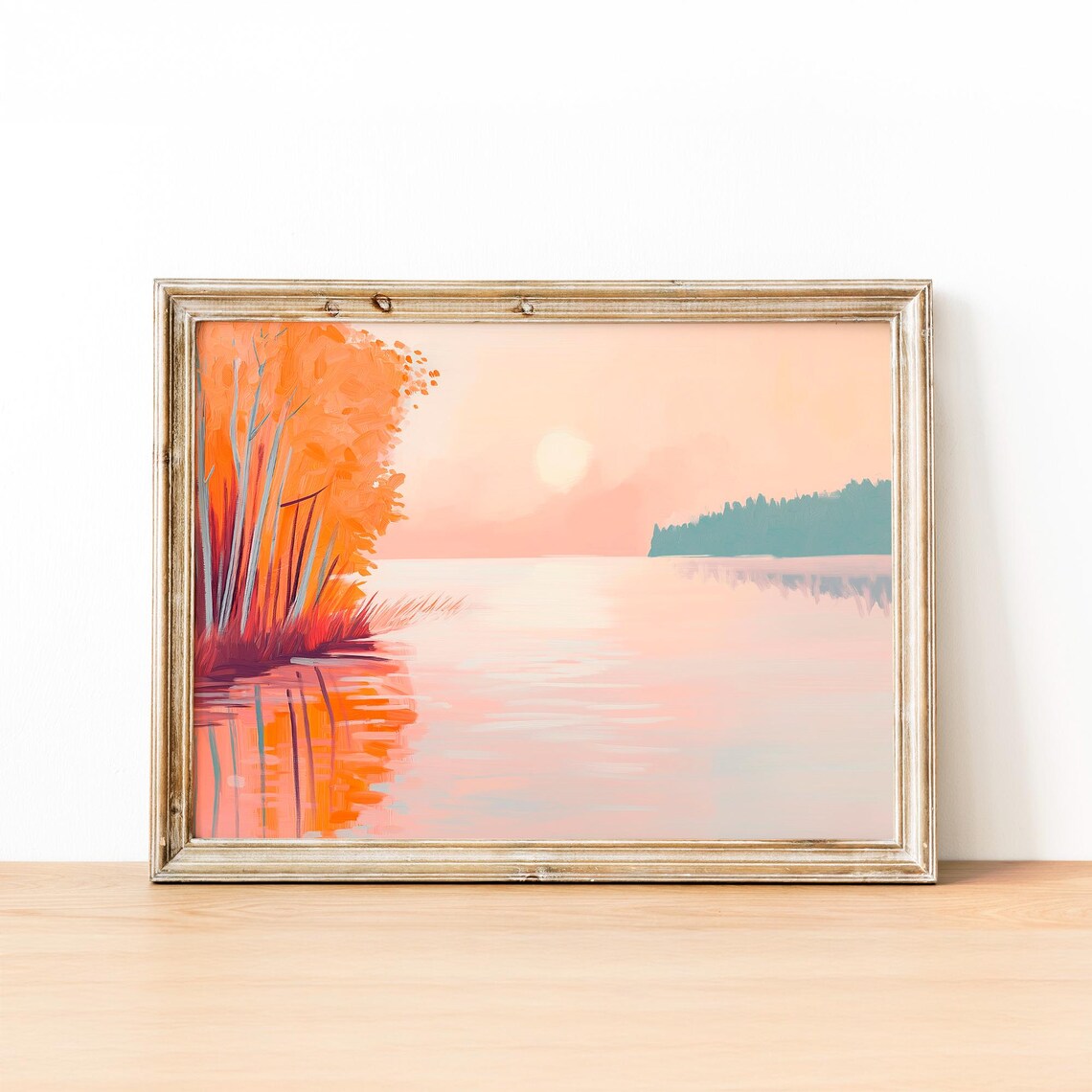 Autumn Lake Sunset With Fiery Orange Trees And Pink Water Poster - Image 2