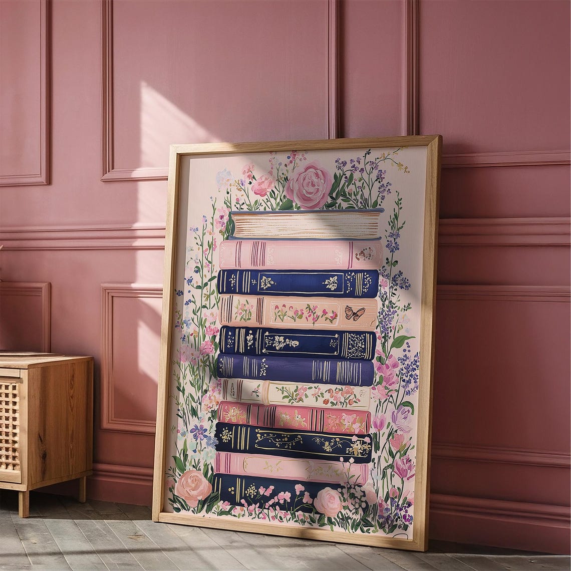 Blush Pink Book Stack Floral Roses Reading Nook Book Lover Poster - Image 4