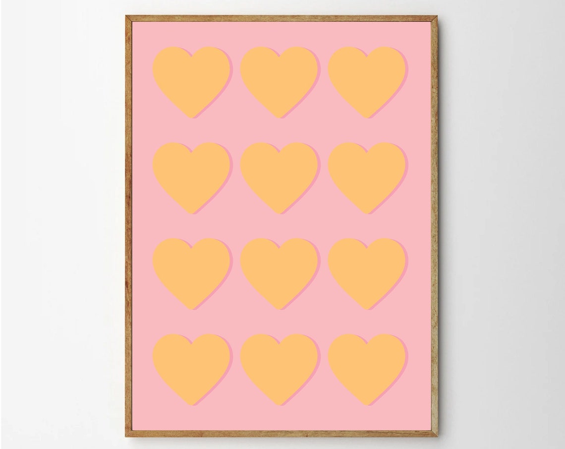 Blush Pink Heart Repeat Pattern Soft Pastel Maximalist Decor Poster