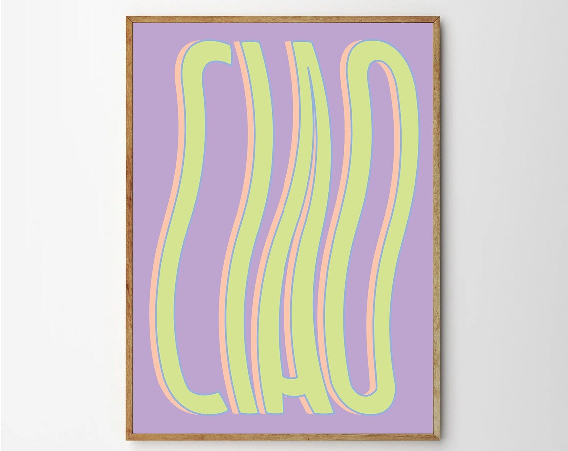 Ciao Big Wavy Lime Green Typography on Purple Word Art Poster