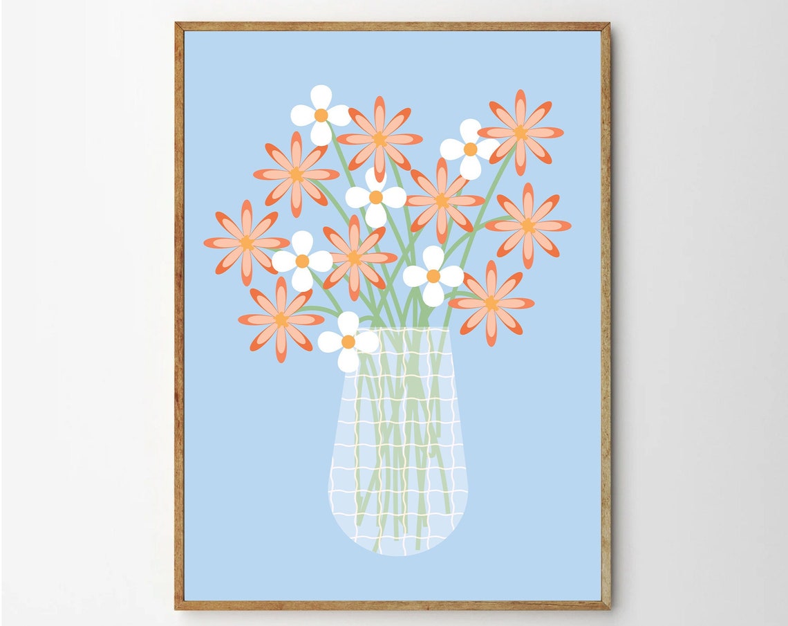 Pastel Floral Bouquet In Vase Scandinavian Danish Decor Wall Art