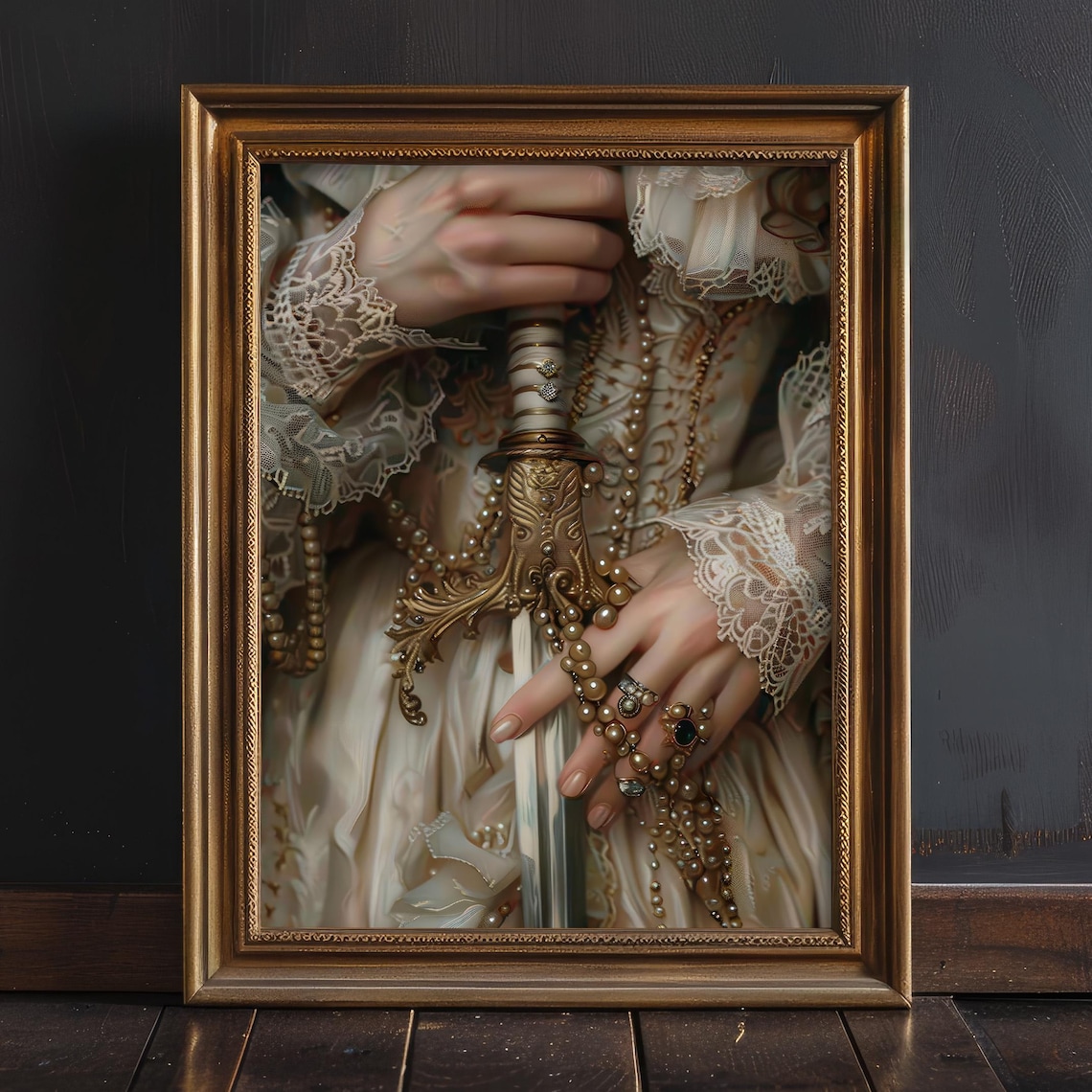 Victorian Woman Sword Art Print, Moody Decor