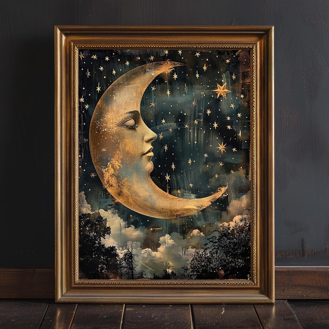 Moody Moon Stars Art Print, Dark Academia Decor