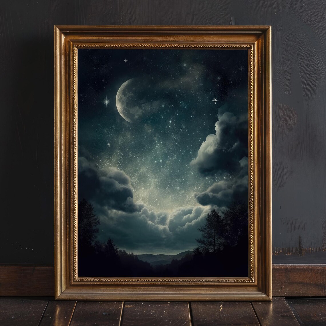 Moody Night Sky Art Print, Dark Academia Celestial Decor