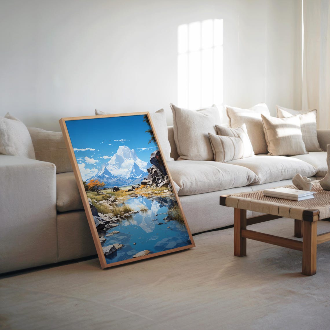 Snowy Mountain Peak Alpine Lake Reflection Landscape Art Poster
