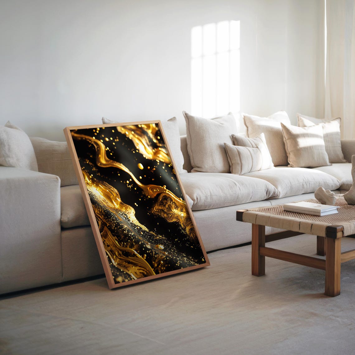 Black And Gold Abstract Fluid Swirl Luxe Marble Effect Wall Art