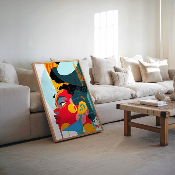 Colorful Woman Face Abstract Memphis Style Modern Vector Wall Art