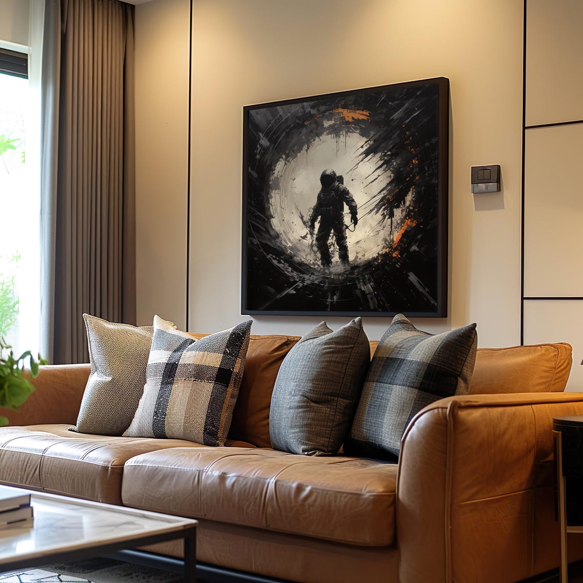 Astronaut in Dark Cosmic Portal Space Abstract Sci Fi Wall Art
