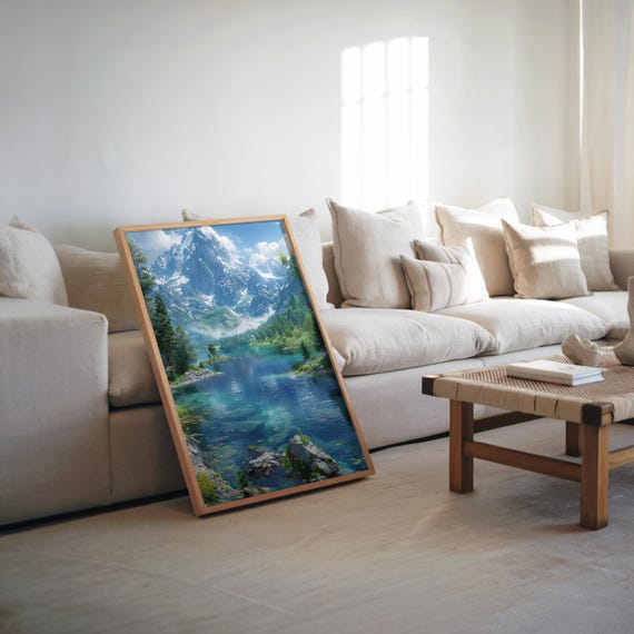 Mountain Lake View Photorealistic Impressionism Art Oil Painting Vibrant Pastel Palette Dreamy Detailed Vibe