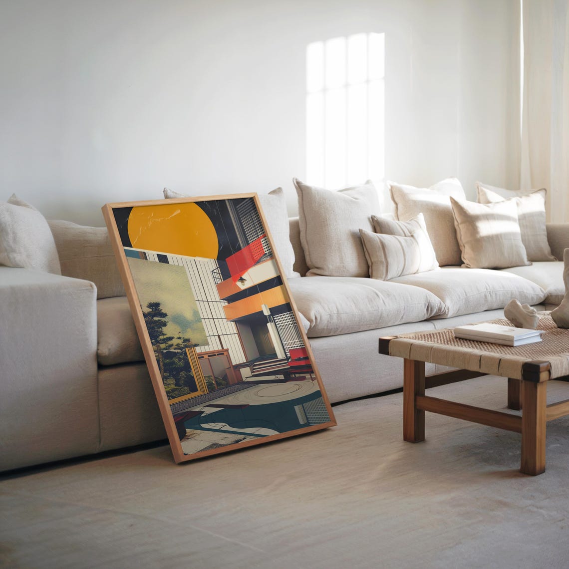 Midcentury Modern Building Pool Collage Retro Architecture Poster