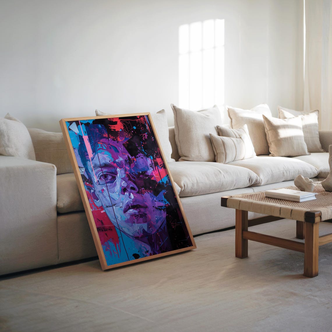 Neon Psychedelic Face Paint Splatter Abstract Portrait Art Poster