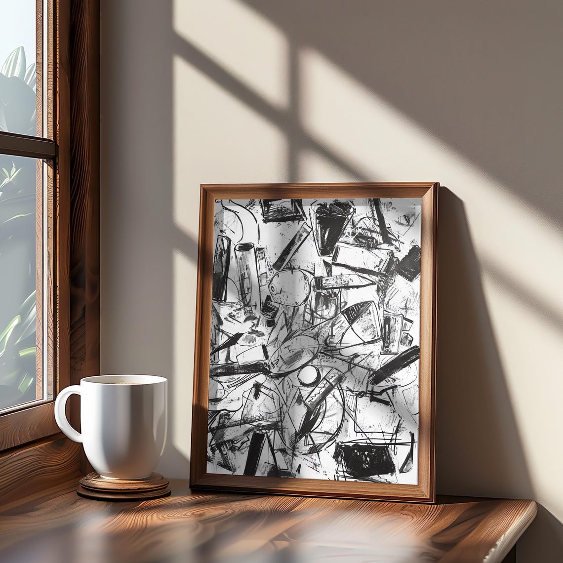 Black White Abstract Ink Expressionist Modern Drawing Art Poster