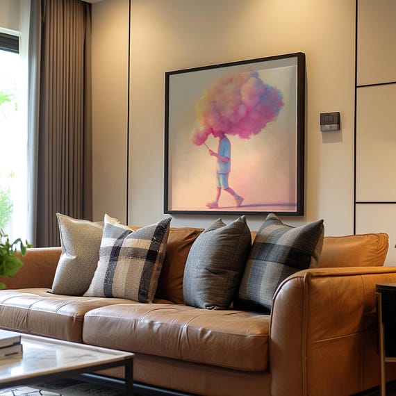 Surreal Impressionism Illustration Oil Painting Poster Dreamy Pastel Colors Cloud Walk Cell Phone Art Abstract