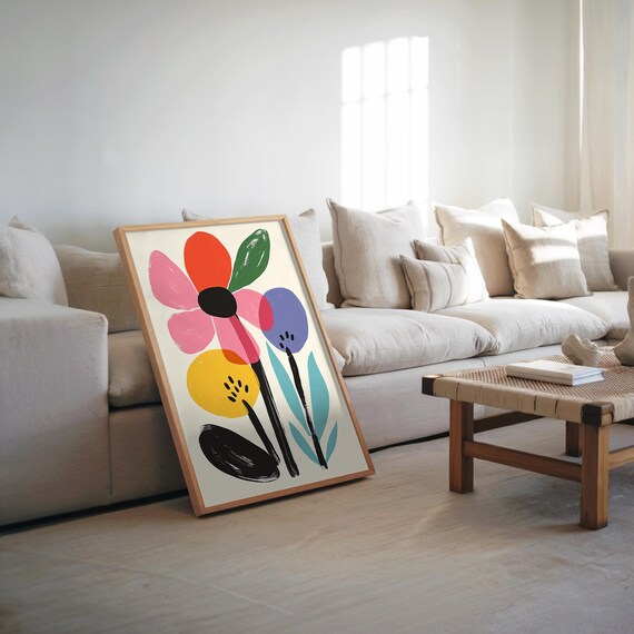 Midcentury Modern Floral Abstract Flowers Bold Retro Art Poster