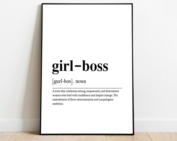 Girl Boss Definition Typography Print Minimalist Black and White Wall Decor