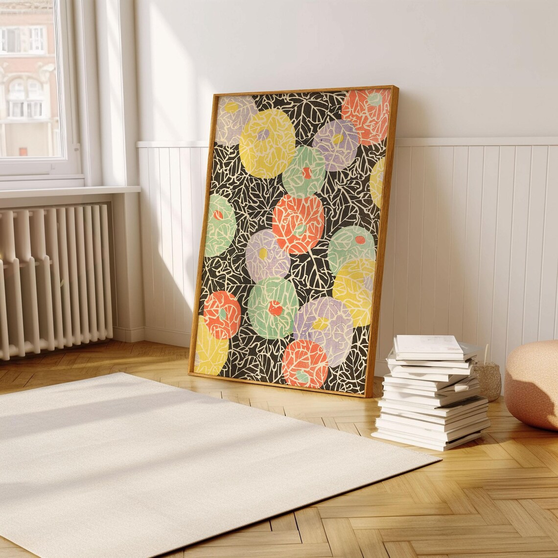 Japanese Multicolor Round Blossoms Bold Floral Pattern Poster - Image 3