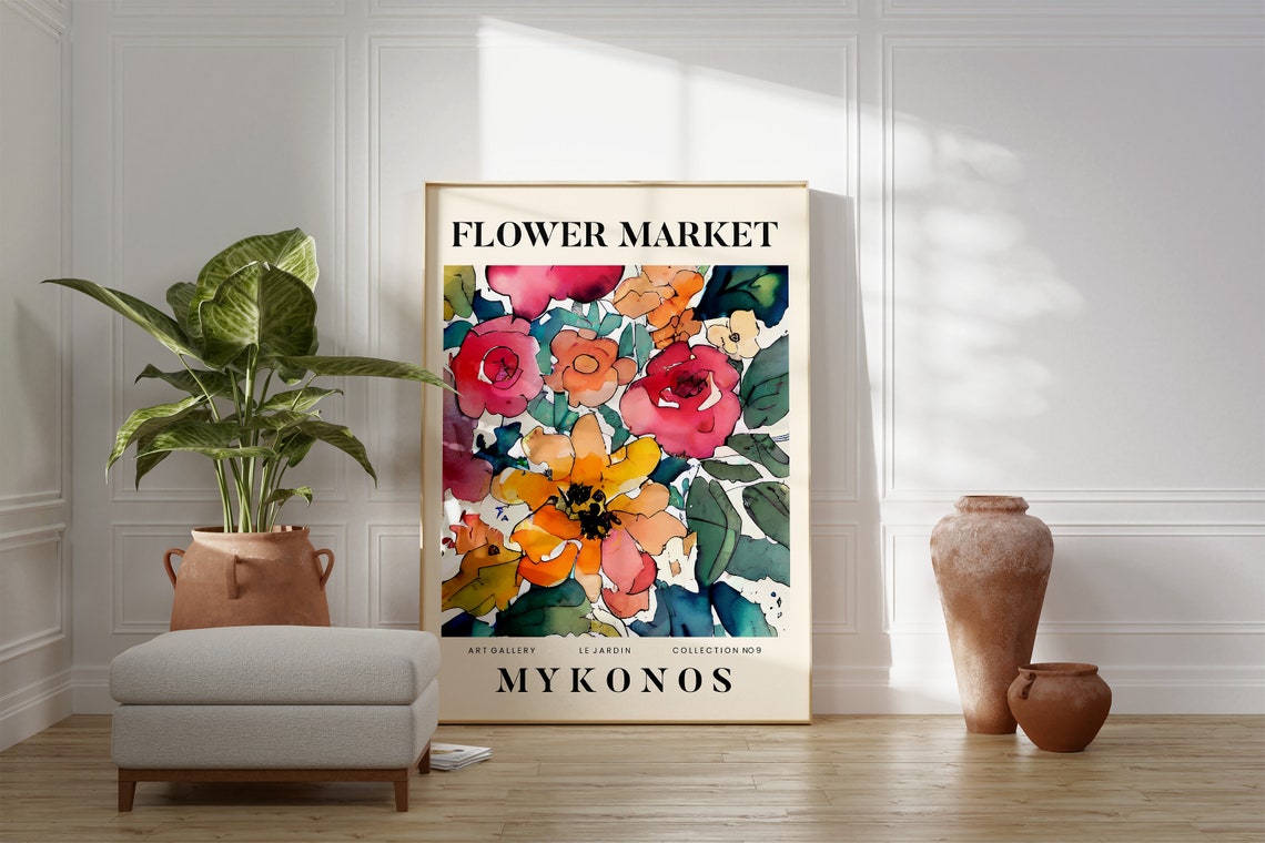 Mykonos Abstract Flower Market Print Colourful Plant Art Modern Gallery Wall Art Floral Poster Gift For Friend Living Room Bedroom - Image 2