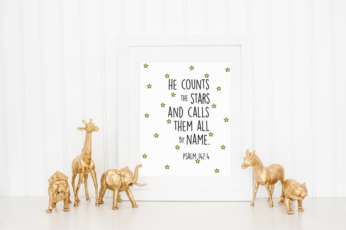 Psalm 147:4 Star Outer Space Nursery Art Print