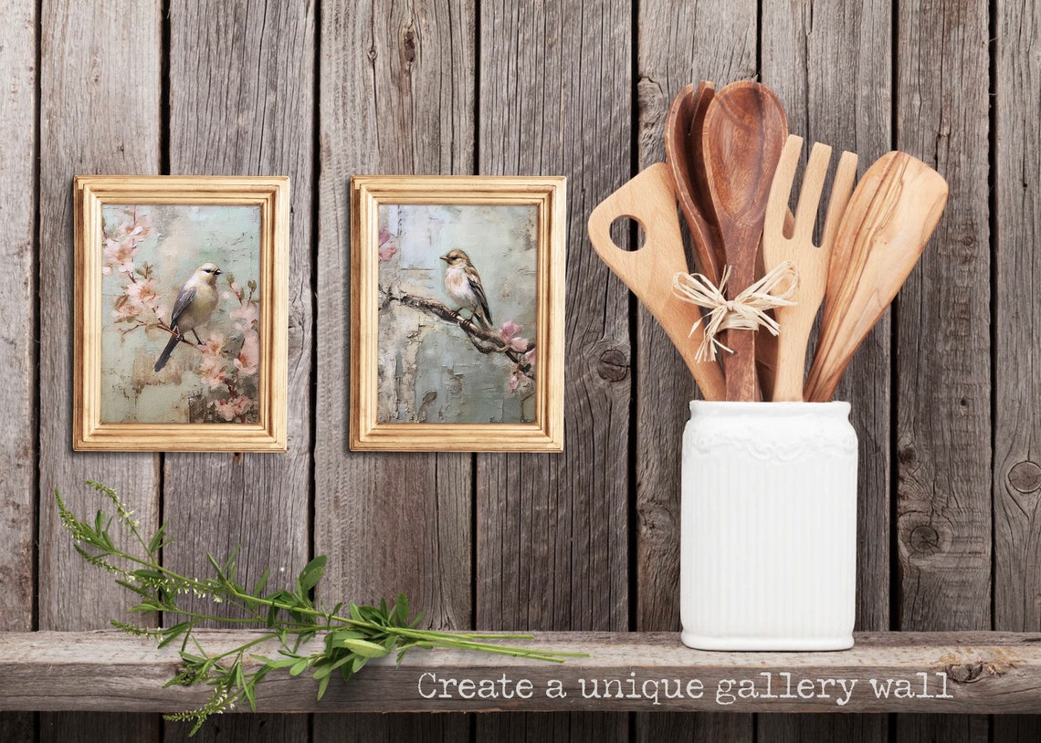 Little Bird On Blossom Branch Textured Oil Painting Spring Poster - Image 2