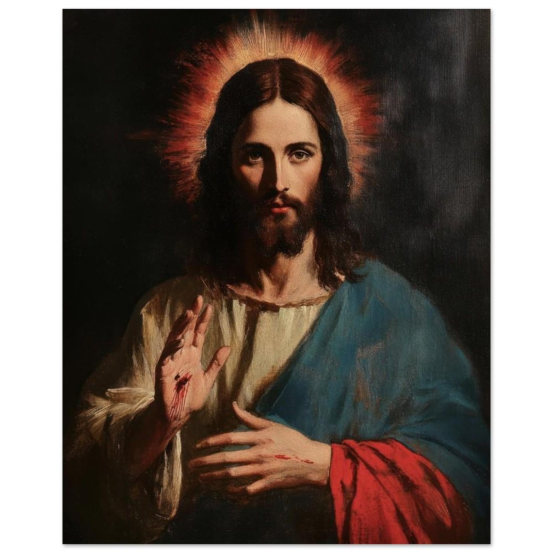 Jesus Christ Vintage Oil Painting Art Print Yeshua Moody Portrait Painting Christian Decor Religious Wall Art Angel Catholic Unframed - Image 2